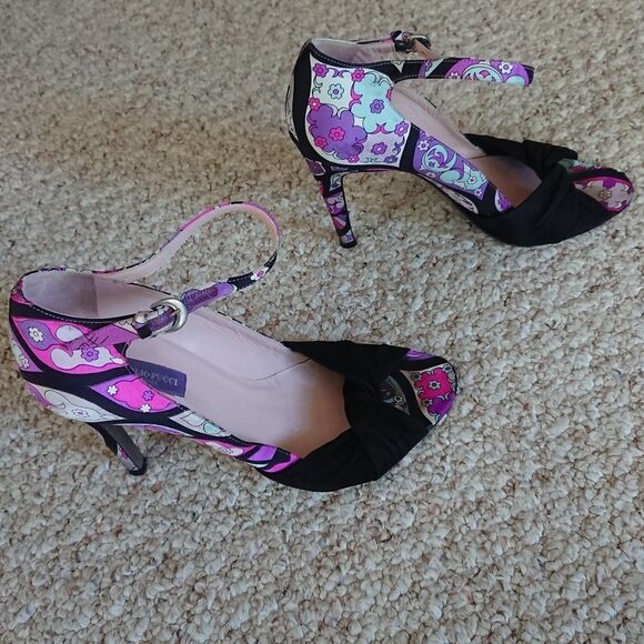 Emilio PUCCI purple floral Suede & silk open toe Stiletto Heels size 37.5 - Picture 6 of 14